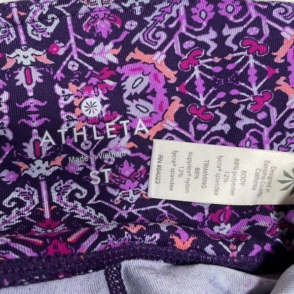 Athleta Leggings Crops Purple Floral Athleisure Activewear Size Small Tall - Picture 12 of 12